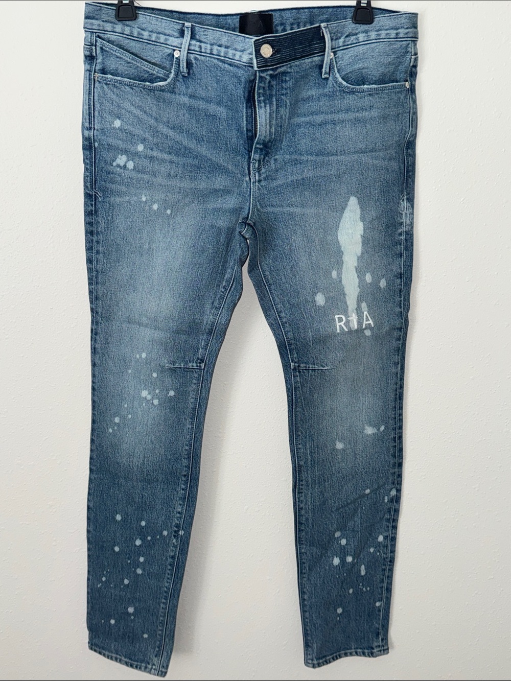 RtA Blue Skinny Jeans with Paint-Splatter Detail